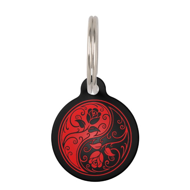 Placa Para Mascotas Rosas rojos y negros de Yin Yang (Anverso)