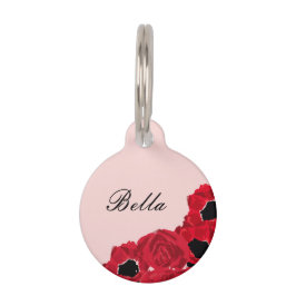 Placa Para Mascotas Rosas rosadas y rojas y amapolas