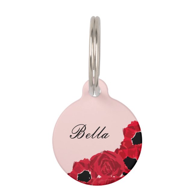Placa Para Mascotas Rosas rosadas y rojas y amapolas (Anverso)