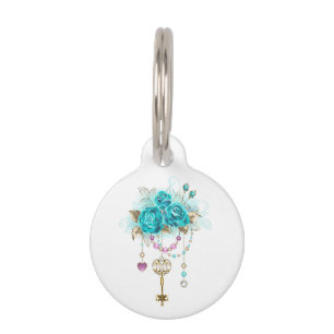 Placa Para Mascotas Rosas turquesas con llaves
