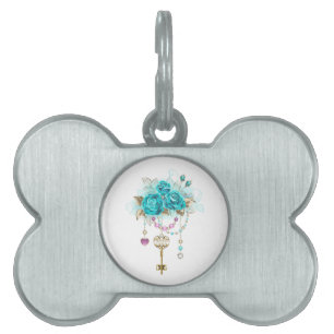 Placa Para Mascotas Rosas turquesas con llaves