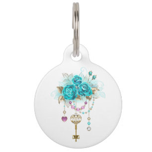 Placa Para Mascotas Rosas turquesas con llaves