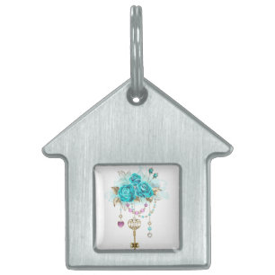 Placa Para Mascotas Rosas turquesas con llaves