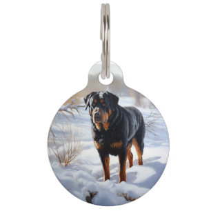 Placa Para Mascotas Rottweiler Deja que nieve Navidad