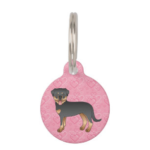 Placa Para Mascotas Rottweiler Negro y Caoba sobre Corazones Rosas