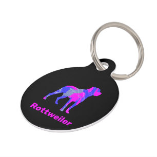 Placa Para Mascotas Rottweiler Perro Silhouette Crazy Rosa caliente y