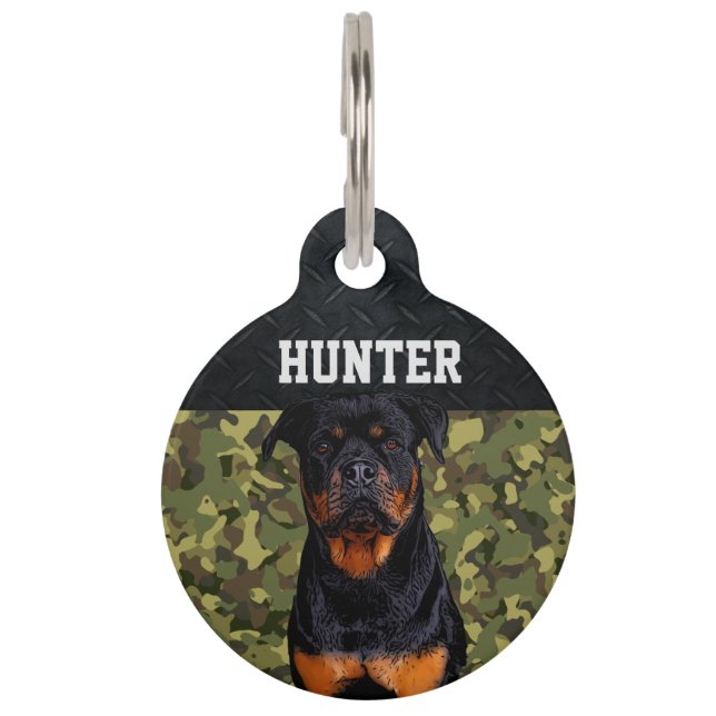 Placa Para Mascotas Rottweiler Rugged Camo Name Guay Dog Animal Mascot (Anverso)