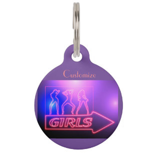 Placa Para Mascotas Rótulo de Chicas rosados neón Thunder_Cove