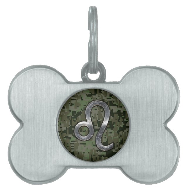Placa Para Mascotas Rótulo moderno del zodiaco de Leo en Digitaces (Frente)