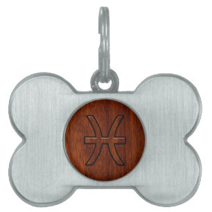 Placa Para Mascotas Rótulo Pisces Zodiac al estilo de la madera de Mah