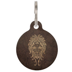 Placa Para Mascotas Rótulo rústico del zodiaco de Leo en el efecto d