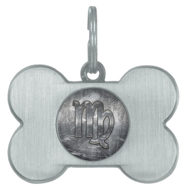 Placa Para Mascotas Rótulo Virgo en estilo angustiado (Frente)