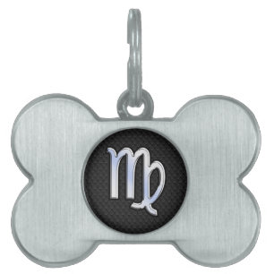 Placa Para Mascotas Rótulo Virgo Zodiac cromado plateado sobre piel de