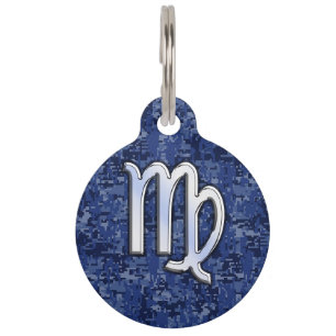 Placa Para Mascotas Rótulo Virgo Zodiac Silver sobre el camo digital a