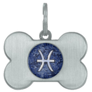Placa Para Mascotas Rótulo Zodiac de Pisces en camuflaje digital naval
