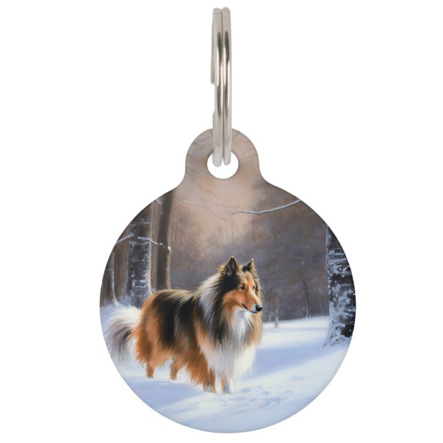 Placa Para Mascotas Rough Collie Deja que nieve Navidad (Anverso)