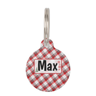 Placa Para Mascotas Round Christmas – Personalized Name, Plaid Holiday