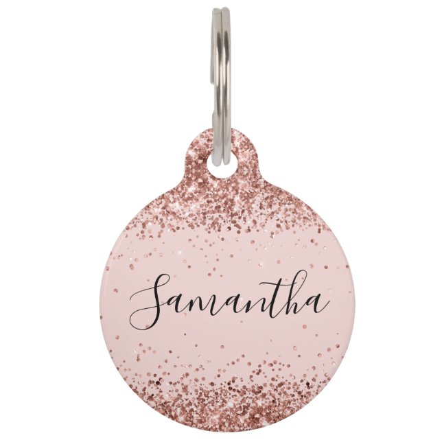 Placa Para Mascotas Rubor Brillo Rosa Dorado (Anverso)