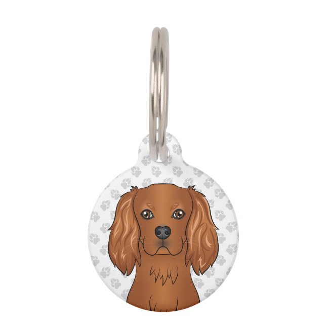 Placa Para Mascotas Ruby Cavalier King Charles Spaniel Cabeza de Perro (Anverso)