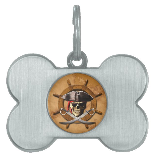 Placa Para Mascotas Rueda alegre del pirata de Rogelio (Frente)