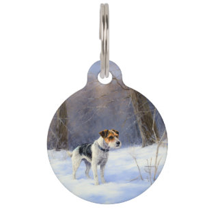 Placa Para Mascotas Russell Terrier Deja que nieve Navidad