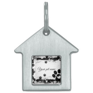 Placa Para Mascotas Rustic Paw Print Frame Personalized House-Shaped P