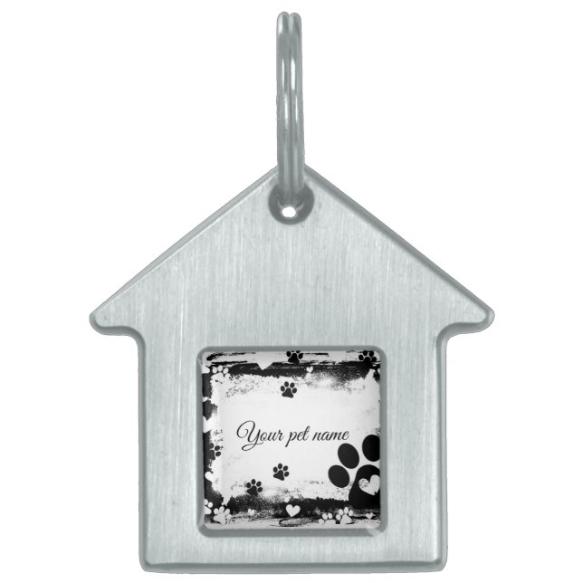 Placa Para Mascotas Rustic Paw Print Frame Personalized House-Shaped P (Frente)