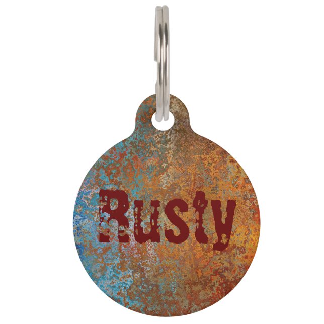 Placa Para Mascotas Rusty, Verdigris, Grunge Steampunk Personalizado (Anverso)