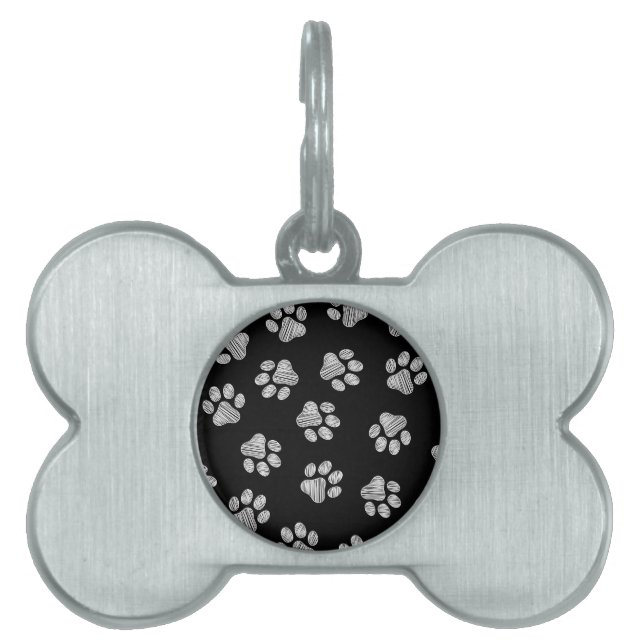 Placa Para Mascotas Rutas de perro, garras de perro, garras blancas (Frente)