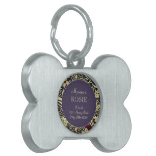 Placa Para Mascotas Sage Green & Purple Girly Floral Silver