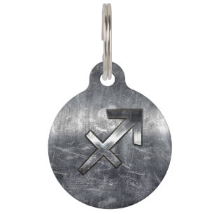 Placa Para Mascotas Sagittarius Zodiac Silver Aspecto de acero perturb