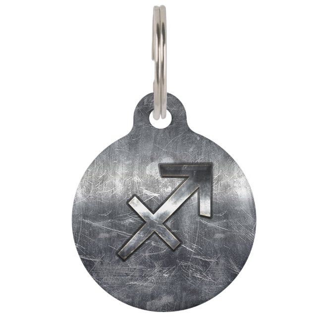 Placa Para Mascotas Sagittarius Zodiac Silver Aspecto de acero perturb (Anverso)