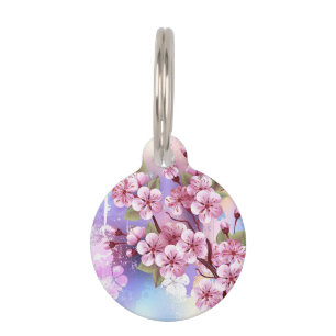 Placa Para Mascotas Sakura rosa sobre fondo de pintura