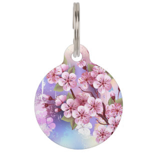 Placa Para Mascotas Sakura rosa sobre fondo de pintura