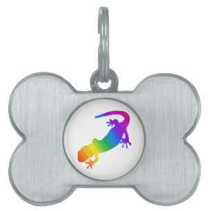 Placa Para Mascotas Salamandra de rayas de arcoíris