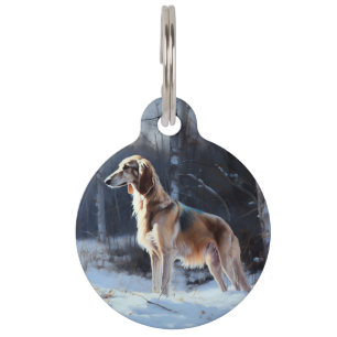 Placa Para Mascotas Saluki Deja que nieve Navidad