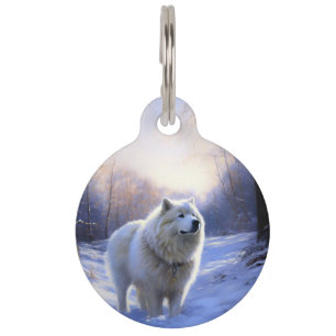 Placa Para Mascotas Samoyedo Deja que nieve Navidad