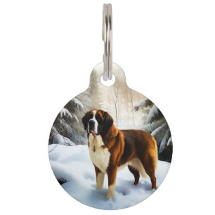 Placa Para Mascotas San Bernardo Deja que nieve Navidad