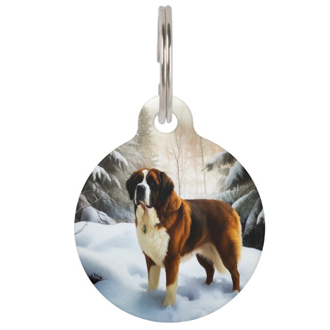 Placa Para Mascotas San Bernardo Deja que nieve Navidad (Anverso)