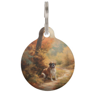 Placa Para Mascotas San Bernardo en Otoño Hojas Caídas Inspiran