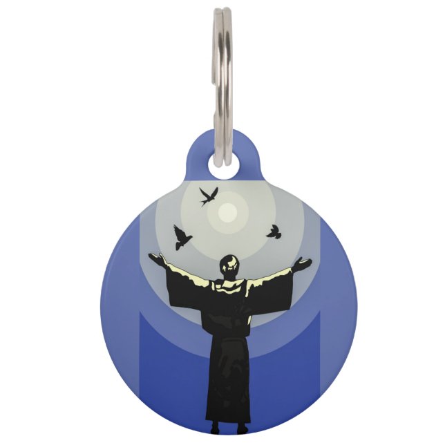 Placa Para Mascotas San Francisco de Asís Protector de Animales Azules (Anverso)