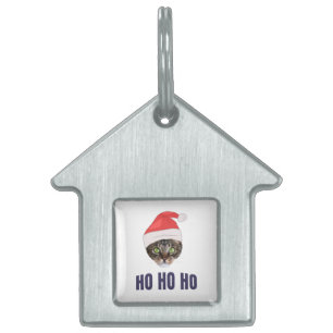 Placa Para Mascotas Santa Cat con Santa hat, Ho ho ho Invitación Squa