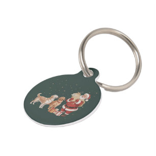 Placa Para Mascotas Santa de Navidad Perro Madre Retriever Dorado Vint
