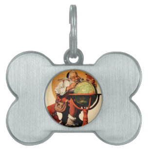 Placa Para Mascotas Santa en el globo