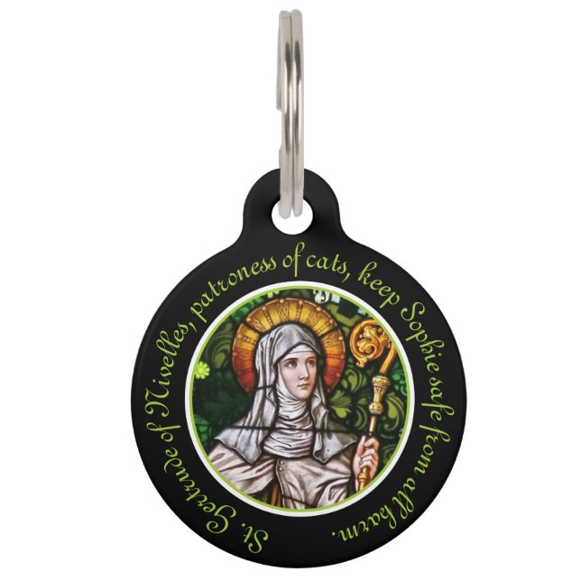 Placa Para Mascotas Santa Gertrudis de Nivelles Personalizada (Anverso)