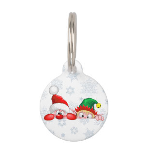 Placa Para Mascotas Santa y Elf Cute y graciosos personajes Peeking
