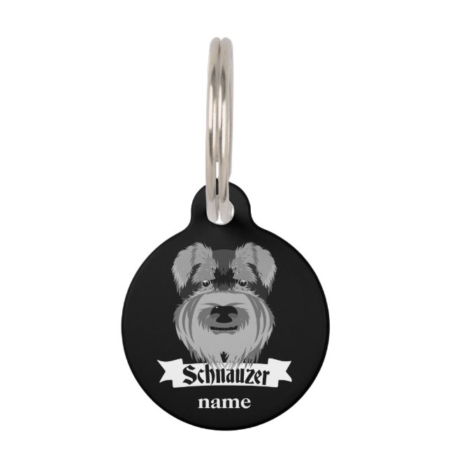 Placa Para Mascotas Schnauzer blanco y negro (Anverso)