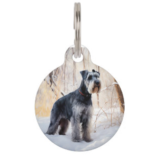 Placa Para Mascotas Schnauzer Deja que nieve Navidad