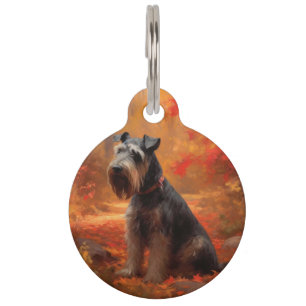 Placa Para Mascotas Schnauzer en Otoño Hojas Caídas Inspiran
