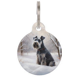 Placa Para Mascotas Schnauzer Miniatura Deja que nieve Navidad